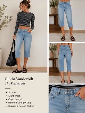 Gloria Vanderbilt The Perfect Fit Light Wash Denim Capri Jeans Women’s 6